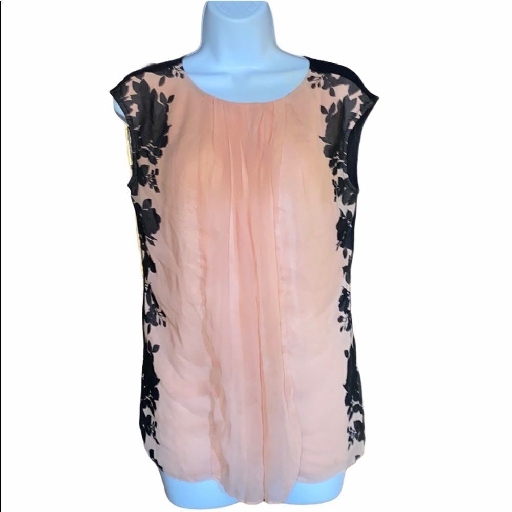 Worthington Sleeveless Blush and Black Floral Blouse Size S